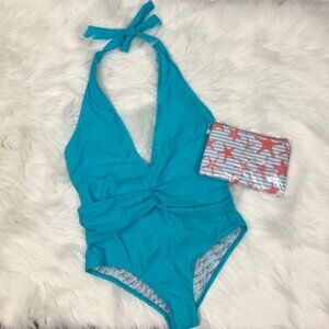 Marilyn Monroe Pool Blue Plunge Halter Swimsuit